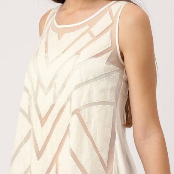 Free People White and Tan Sheer Geometric Tank Top - Picture 2 of 4